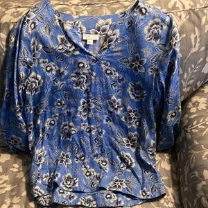 LOFT Blue and White Floral Blouse